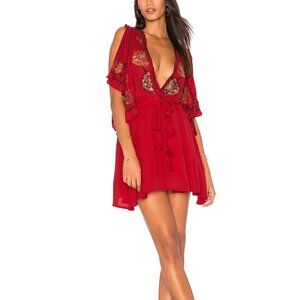 Free People Cora Dress Embroidered Floral Bohemian Gypsy Beachy Dress Boho Sz S
